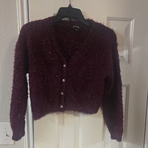 Art Class Maroon Fuzzy Cardigan